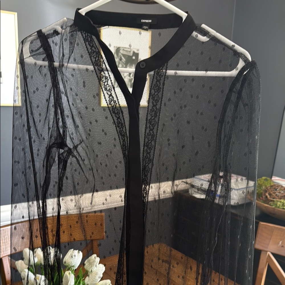 Express Black Lace Overlay Blouse